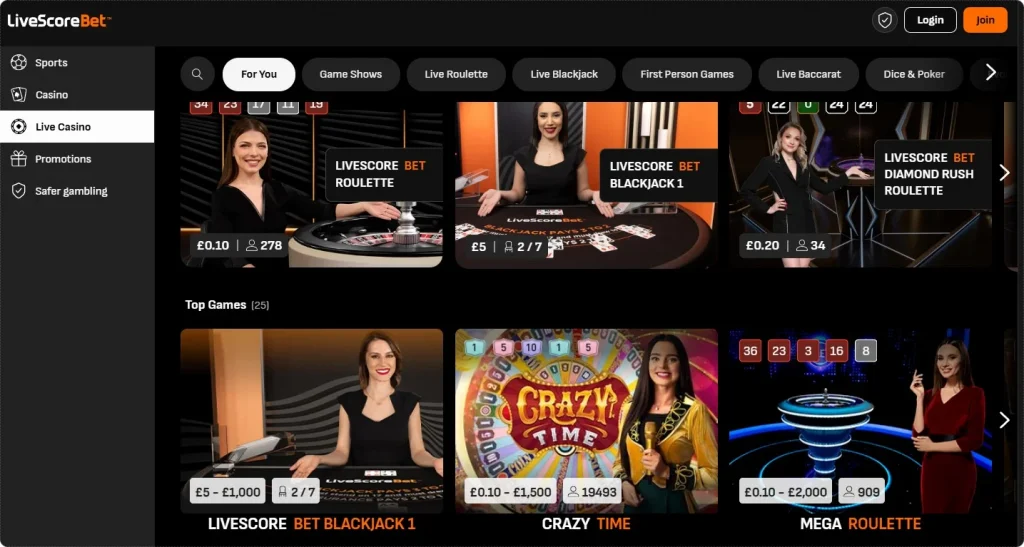 livescorebet Live casino